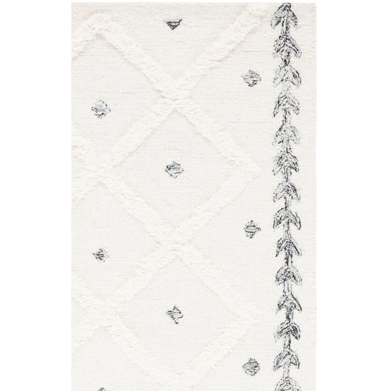 Schofields Hand Tufted Wool/Cotton Geometric Rug in Black/Ivory, Rectangle 4' x 6'
