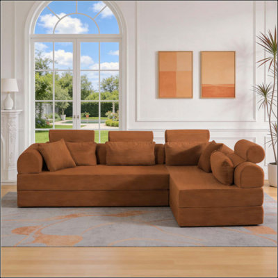 L Shape Modular Sectional Sofa, Compressed Sectional Sofa Modern Minimalist Style Corduroy Couch,Unfold Into A Bed, Bedroom, Comfy Compressed Sofa Couch Space-Efficient Design