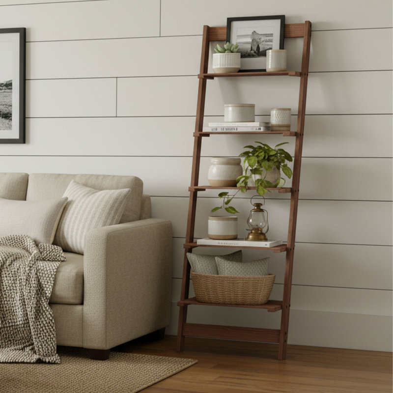 Bibliothèque à 5 niveaux de style échelle L 16,25 po x l 11,5 po x H 50 po Lavish Home (noyer), Noyer