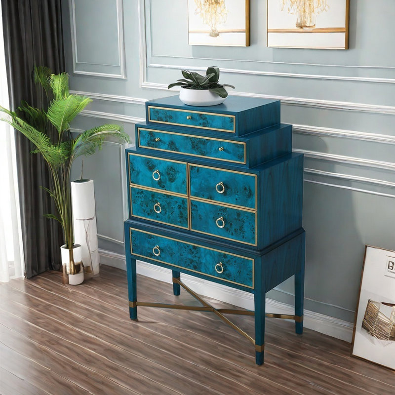 Light luxury seven drawer accent cabinet, Blue