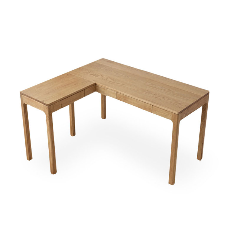 Bureau rectangulaire brun en bois massif avec 2 tiroirs, Retour à gauche, H 29,53 po x l 55,12 po x P 45,28 po