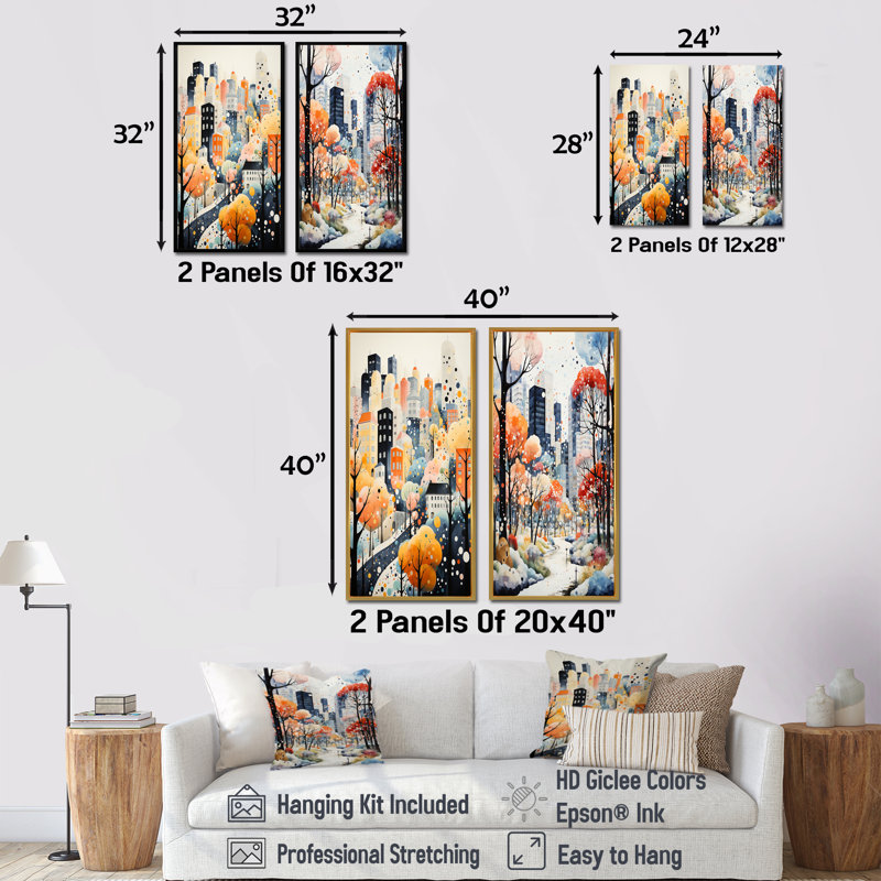 Autumn City Art Deco Charm I - ensemble de 2 impressions sur toile City Art Deco, Encadrement brun, H 28 po x l 25 po