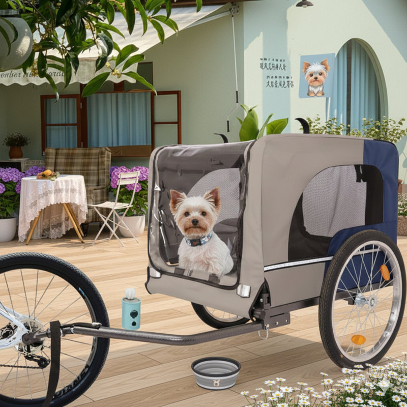 Remorque à vélo pour chiens - Chariot de transport pour animaux pliable pour les vélos, conçu avec des roues de 20 pouces, deux points d'entrée, un drapeau de sécurité et un mécanisme de fixation et de pliage simple