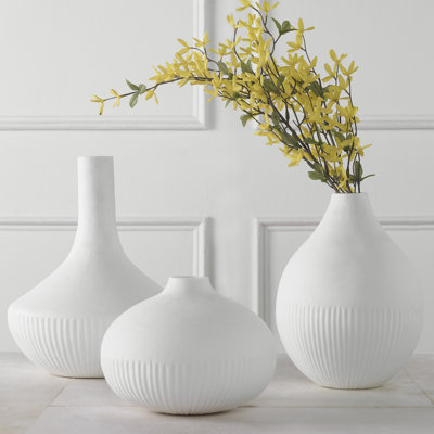 Ensemble de 3 vases en satin blanc Orren Ellis Apothecary