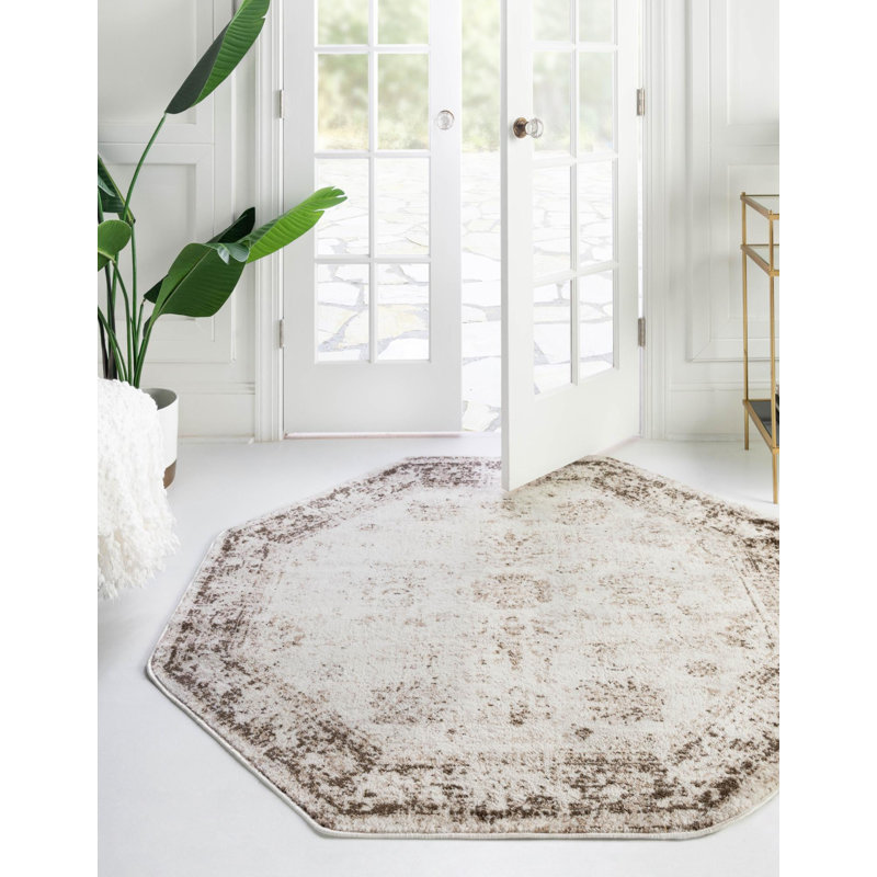 Tapis rond kaki Mangine Ikat, Octogone 6 pi 1 po x 6 pi 1 po