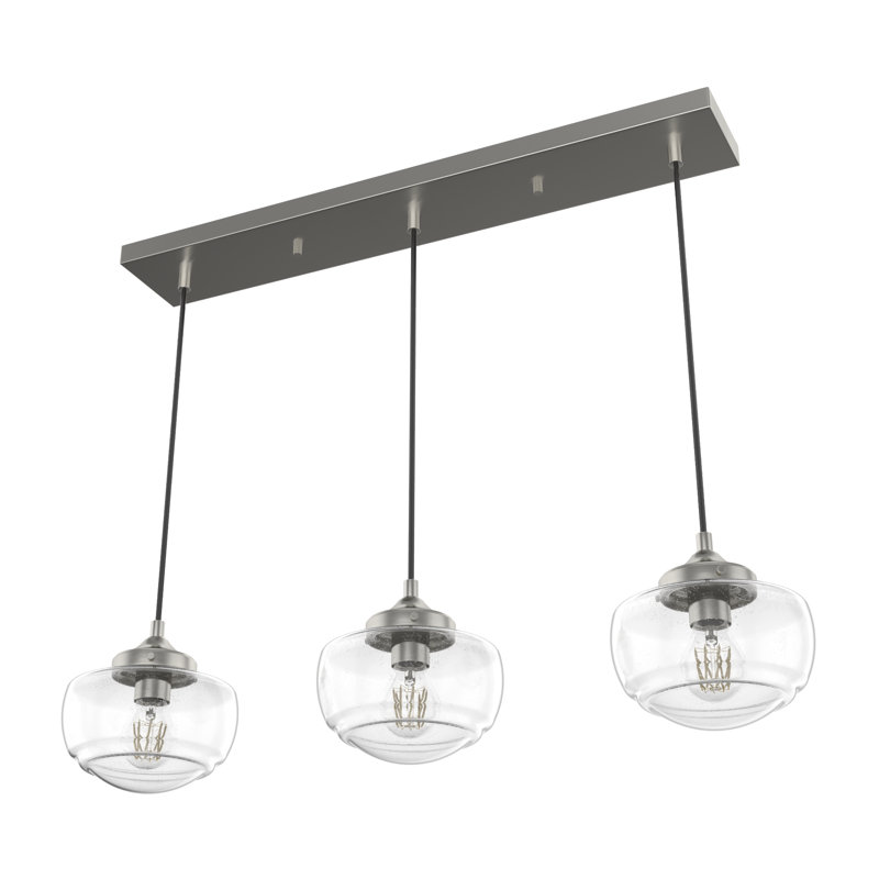 Luminaire suspendu grappe linéaire 3 lumières Saddle Creek, Transparent, Nickel brossé