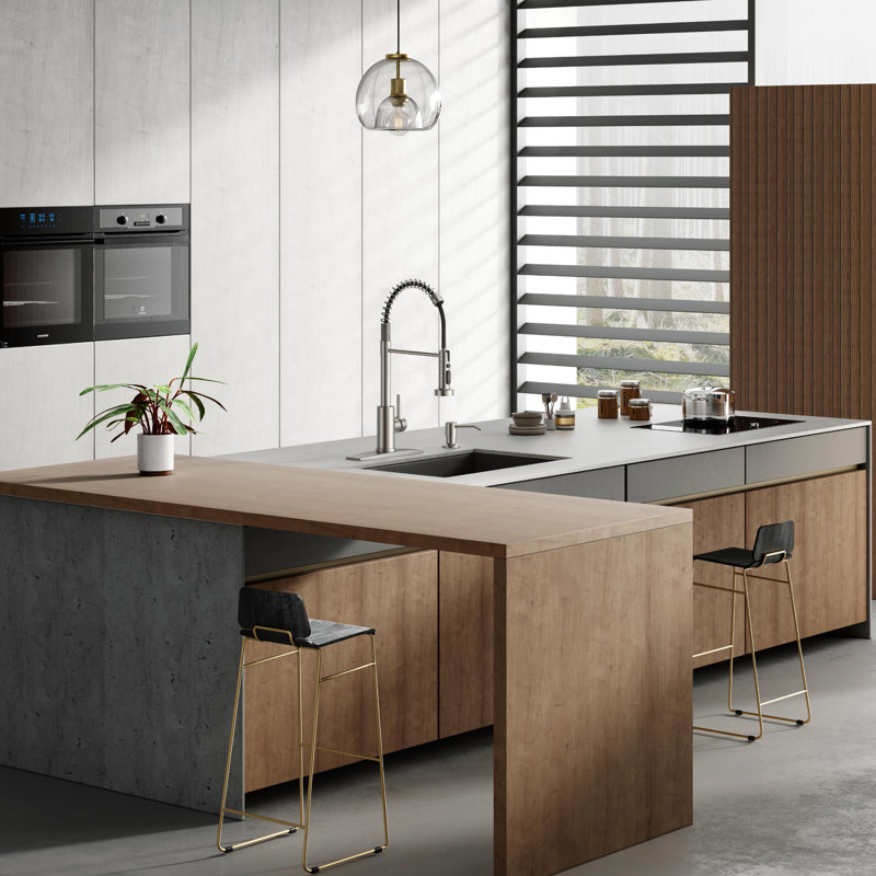Robinet de cuisine à poignée simple avec distributeur de savon FURUISI, Nickel brossé
