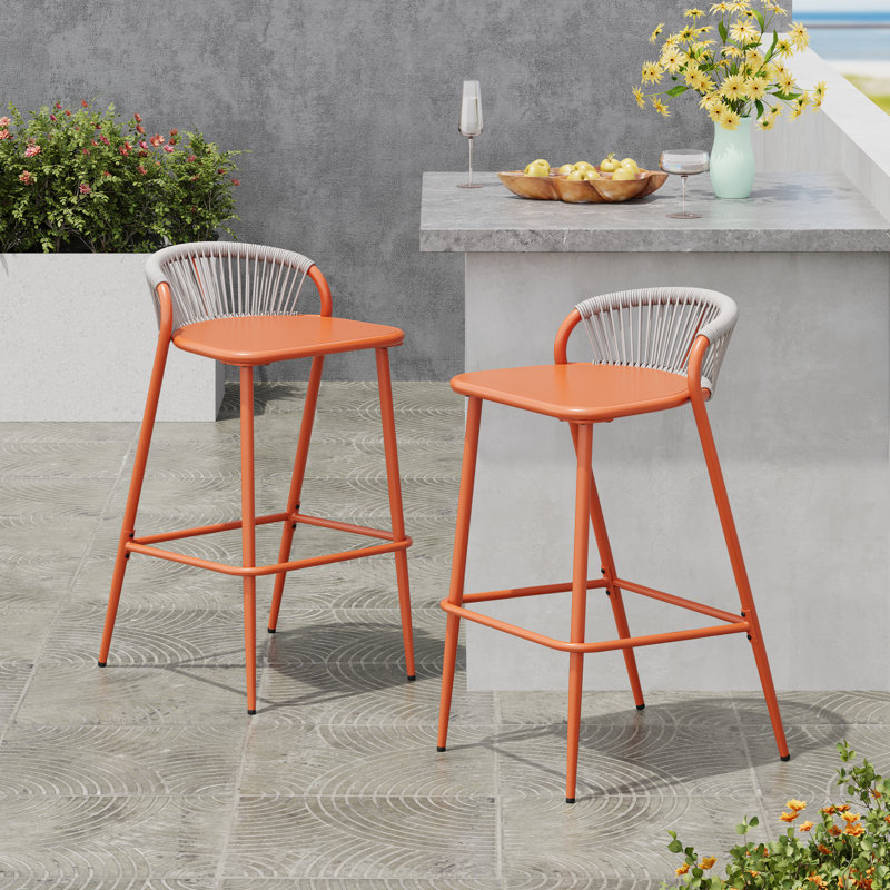 Tabouret de bar en osier et polyéthylène (PE) à hauteur de siège de 29,5 po Roger, Orange