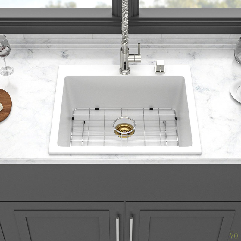 Quartz Kitchen Sink - 25X22"  Granite Composite Drop-In Kitchen Sink, Glossy White