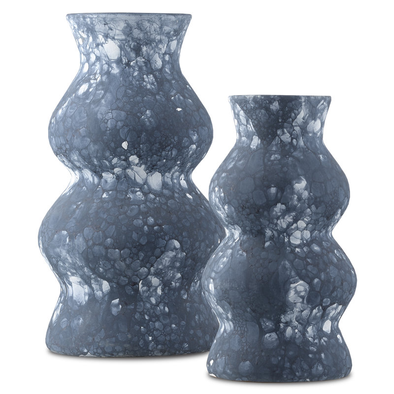 Phonecian Handmade Terracotta Table Vase, Navy/White, 12.25" H x 6.75" W x 6.75" D