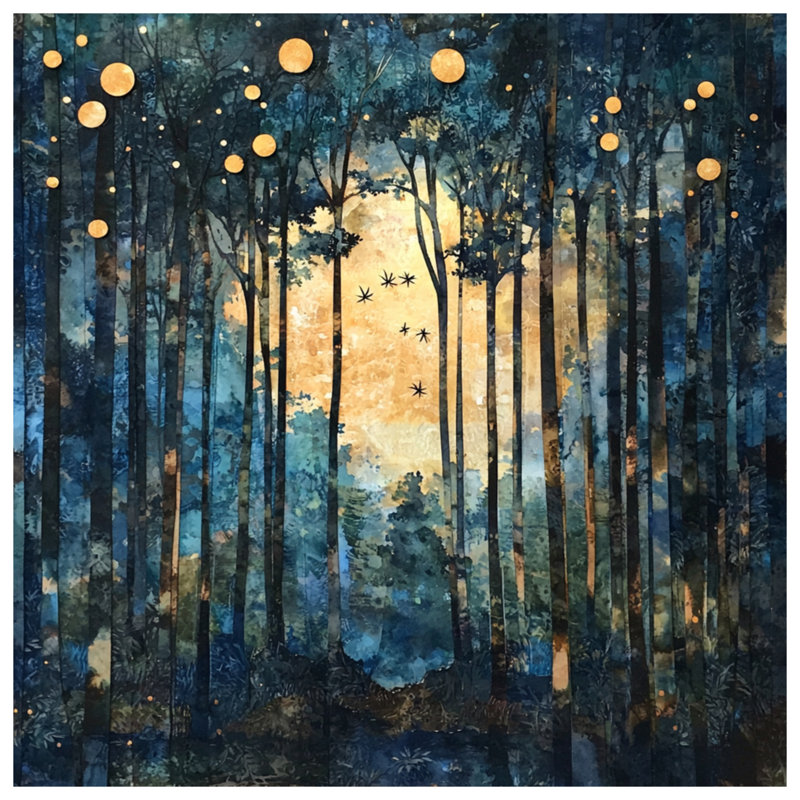 Abstract Forest Moonlight Wall Tapestry - Forest Wall Decor, 104in H x88 with 4 Grommets