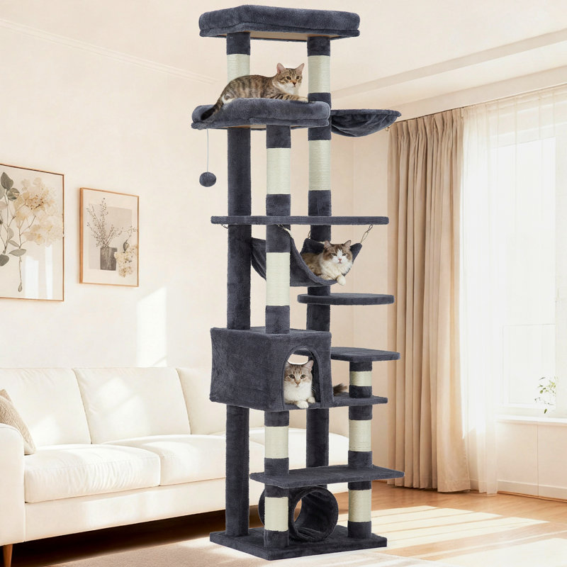 Arbre à chat de 74 po de hauteur pour grands chats, Gris foncé