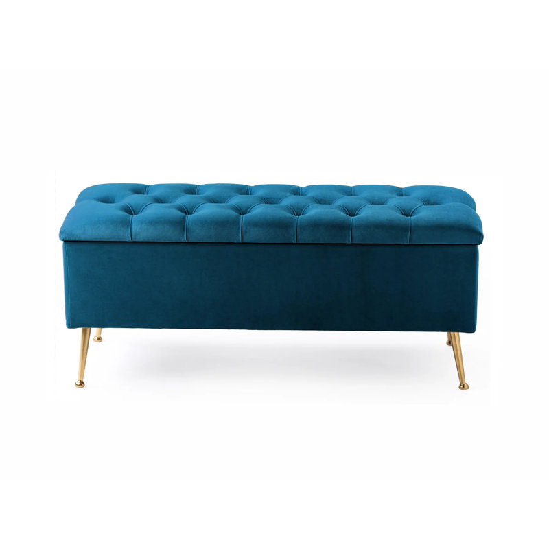 Amara Wide Velvet Tufted Rectangle Storage Ottoman Footstool Upholstered Bench with Legs for Living Room & Bedroom