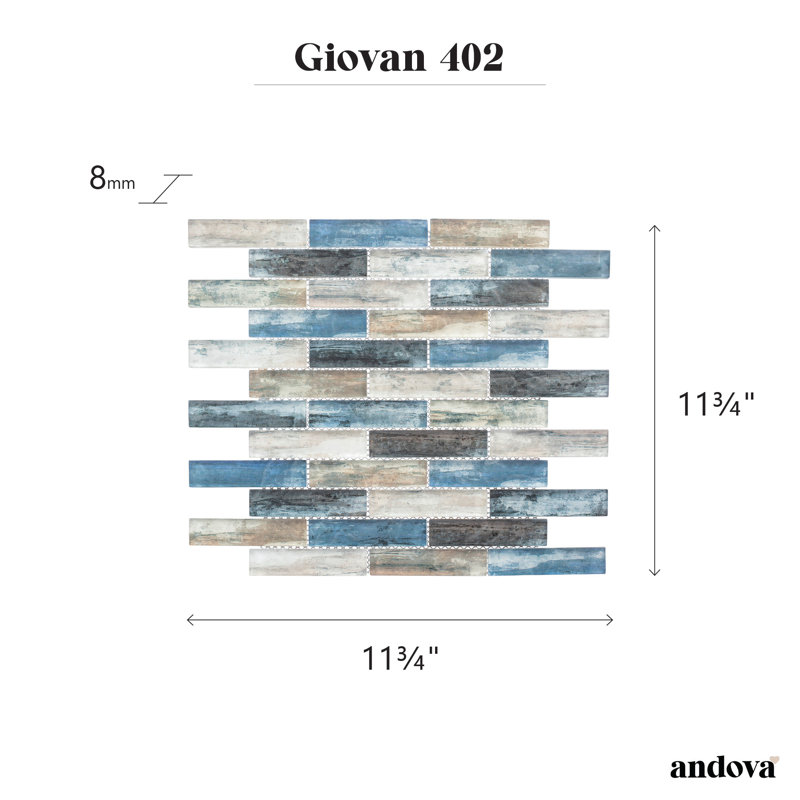 Giovan 1" x 4" Glass Brick Joint Mosaic Shower Walls, Kitchen Backsplash and Floor Tile, Qora