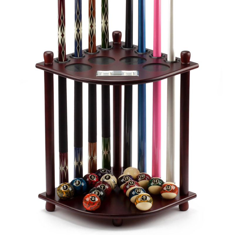 8 Billiard Pool Cue Stick Corner Rack with Score Counter, Mahogany