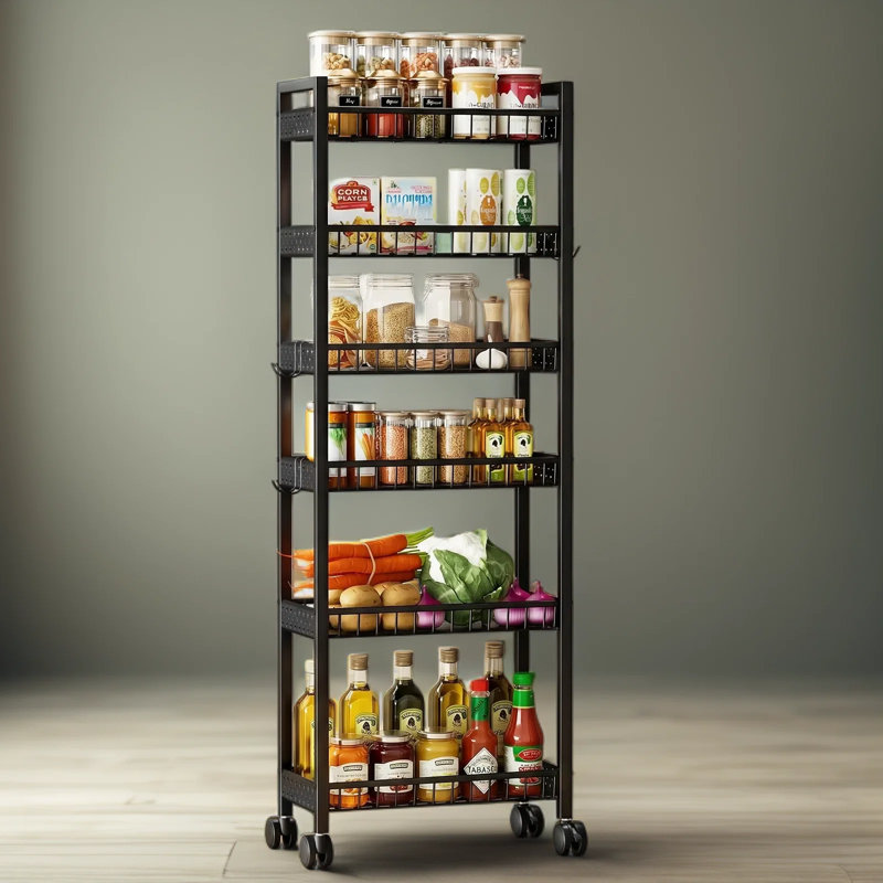 Chariot de rangement étroit à roulettes, tablette utilitaire mince pour cuisine, salle de bain, buanderie, salon, petits espaces, acier au carbone, noir