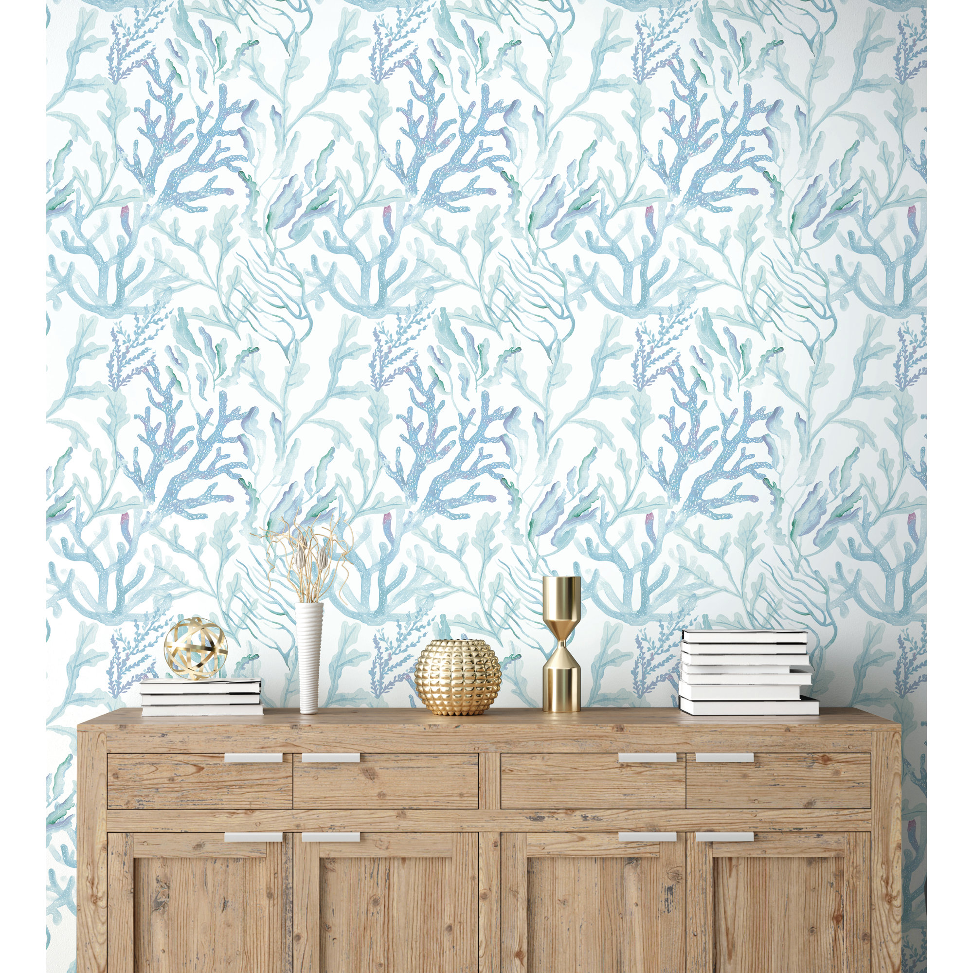 Coral Reef Peel and Stick Wallpaper, Blue