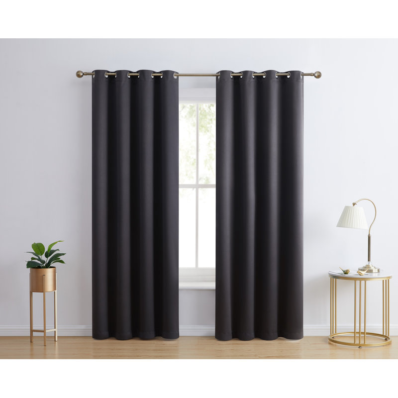 Solid Max 100% Blackout Thermal Grommet Curtain Panels, 52" W x 72" L, Jet Black