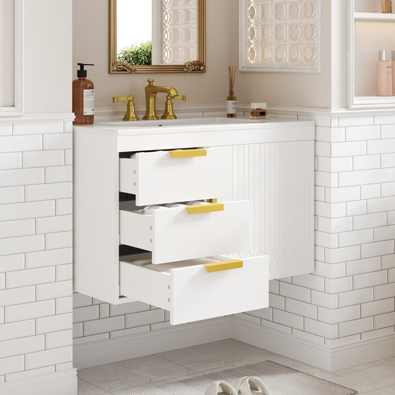 Armoire de salle de bain murale 30 "avec lavabo en céramique, armoire de salle de bain avec tiroirs et porte à fermeture douce, meuble-lavabo moderne avec lavabo