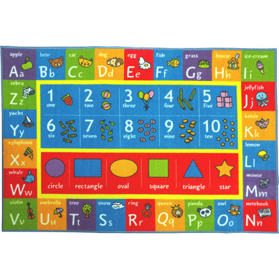 KC Cubs: Educational Rug: ABC Alphabet, Numbers & Shapes - 3x5' Playmat - Interactive Play, Activity Area Carpet, Bedroom-Classroom, Baby-Toddler-Kids