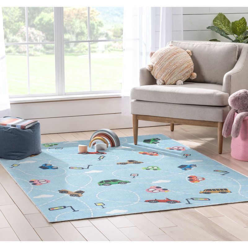Klingbeil Kids Rugs Traffic Modern Beige Area Rug, Rectangle 6' x 9', Light Blue
