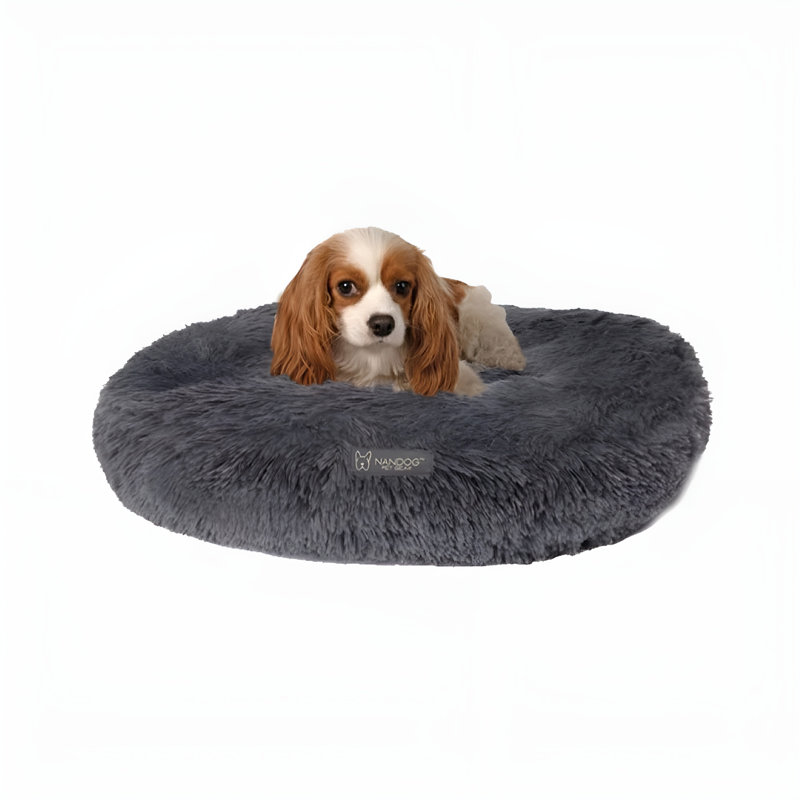  Lit rond rond à poils longs pour animaux de compagnie - gris foncé (diamètre de 26 po)