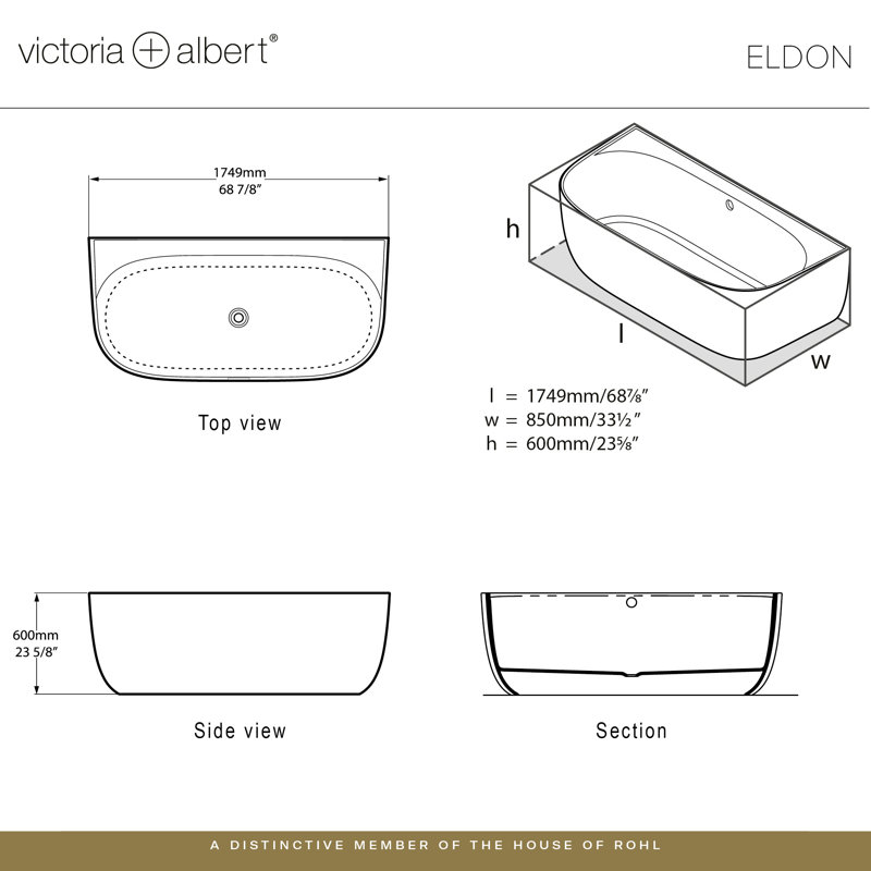 Eldon 68.88" x 33.5" Freestanding Soaking Bathtub, Standard White