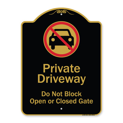 Enseigne Signature Series Series - Allée privée Ne pas bloquer la porte ouverte ou fermée avec aucun panneau graphique noir et argenté 18 po x 24 po Protégez votre entreprise Fabriqué aux États-Unis