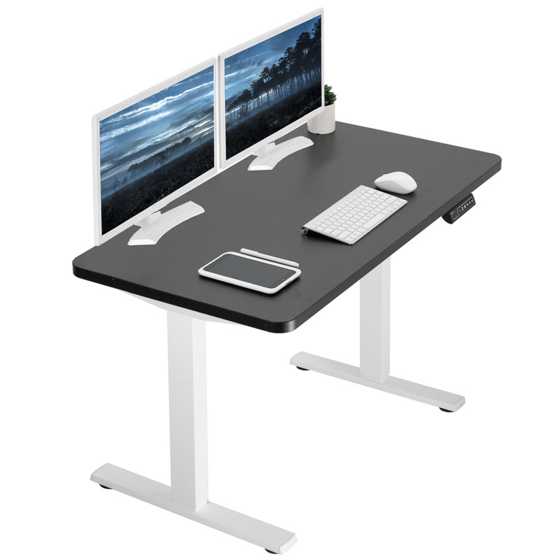 VIVO Single Motor Electric Desk with Push Button Memory Controller, 48.5" H x 43" W x 24" D, Black/White