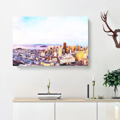 San Francisco Under A Pink Sky Painting - Wrapped Canvas