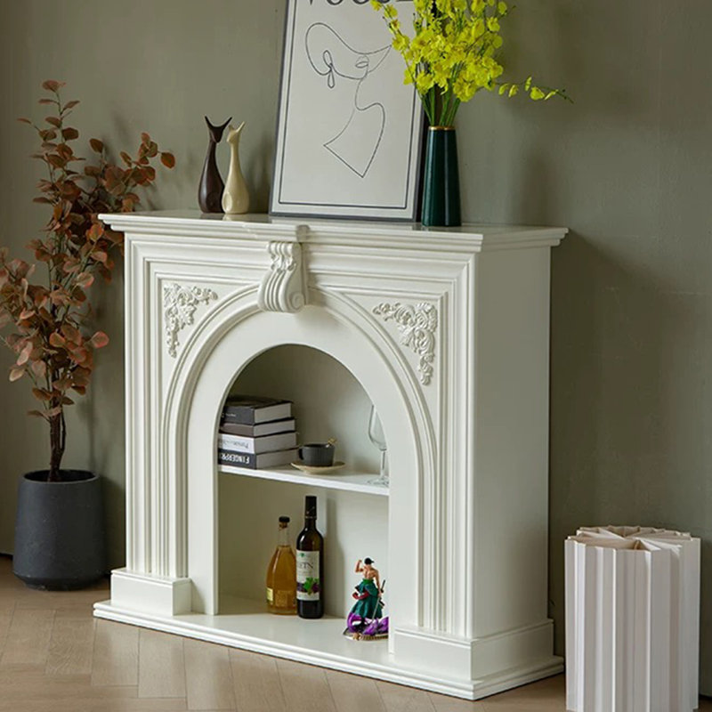 Beige Solid Wood Freestanding Fireplace