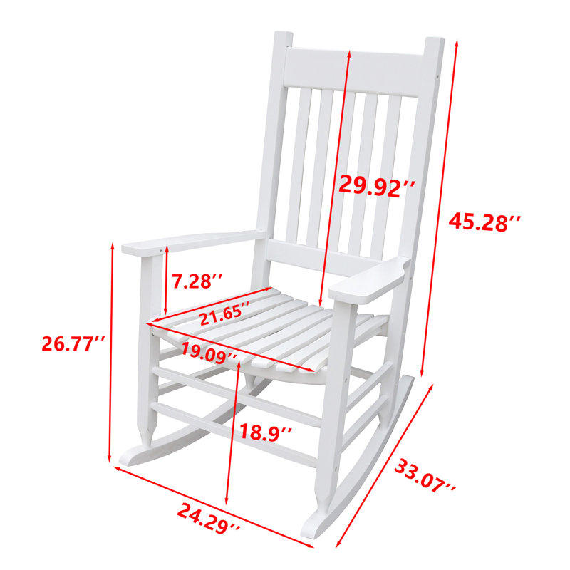 Fauteuil à bascule de véranda en bois massif blanc - Assise relaxante avec dossier à larges lattes pour un confort optimal. Montage facile, outils inclus. Poids maximal supporté : 113 kg. Fauteuil à bascule au design confortable avec siège et accoudoirs.