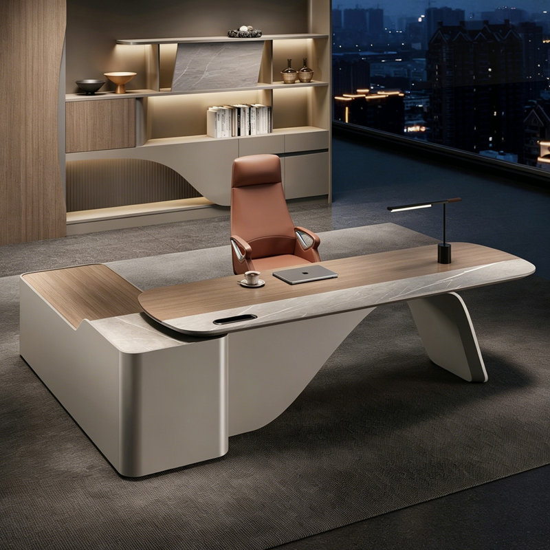 Bureau de direction 94,49 "moderne et minimaliste en forme de L, 29.92" H x94.49" W x 86.61" D