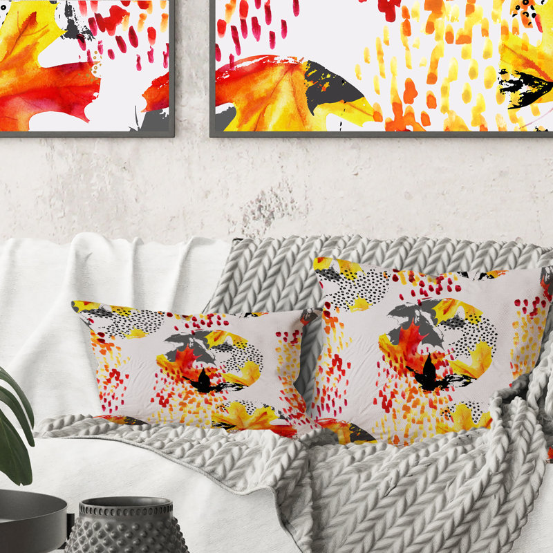 Jaune et rouge couleurs d'automne - Coussin décoratif à motif, 16 po x 16 po