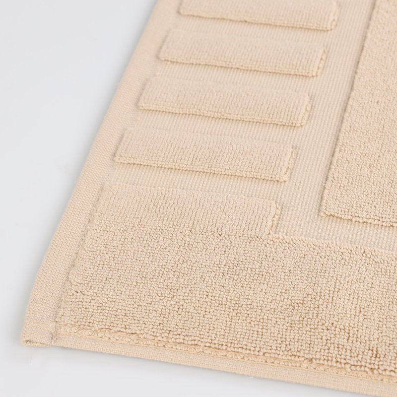 Tapis de bain 100% coton à bordure géométrique , Chameau