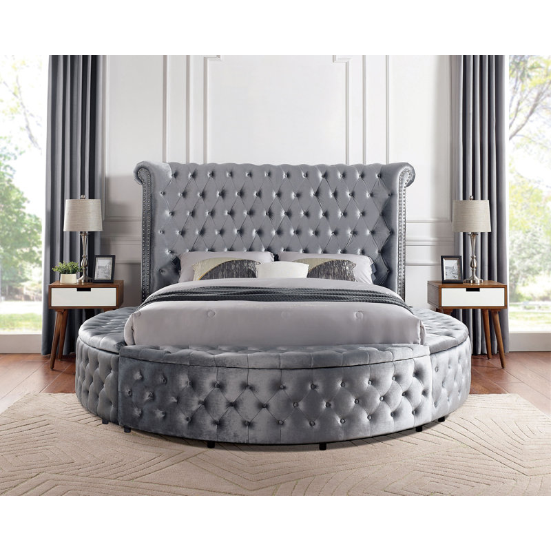 Frane Upholstered Wingback Bed, California King, Blue