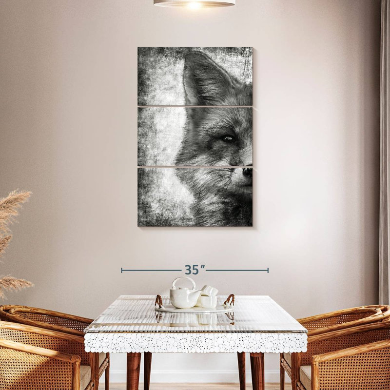 Visage de renard noir et blanc 3 pièces, H 45 po x l 28 po x P 1,25 po