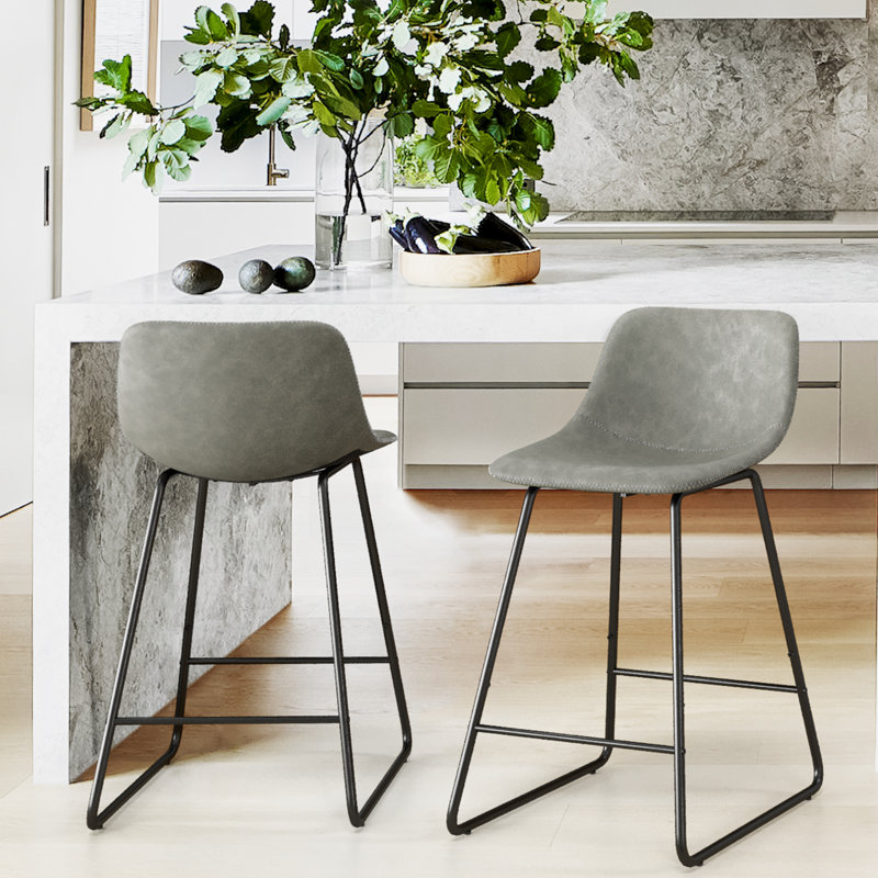 Tabouret de bar et de comptoir Ardra, Similicuir - gris, Tabouret de comptoir (siège d’une hauteur de 24