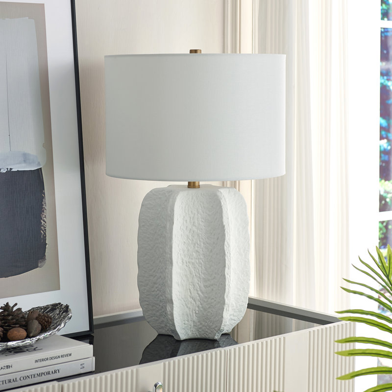 Kyeson 24" Tall Table Lamp with Fabric Shade, White