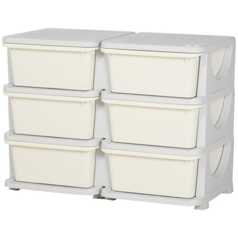 Unité de rangement pour enfants à 3 niveaux QABA, Blanc, crème