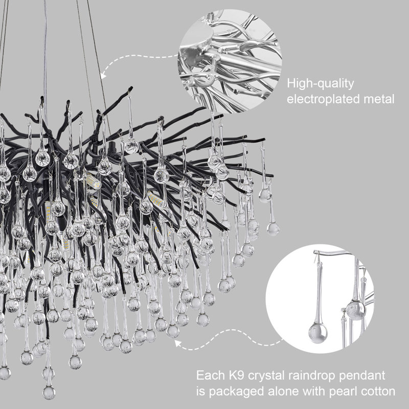 Akari Tree Branch Teardrop Chandelier Lighting, D24", Black