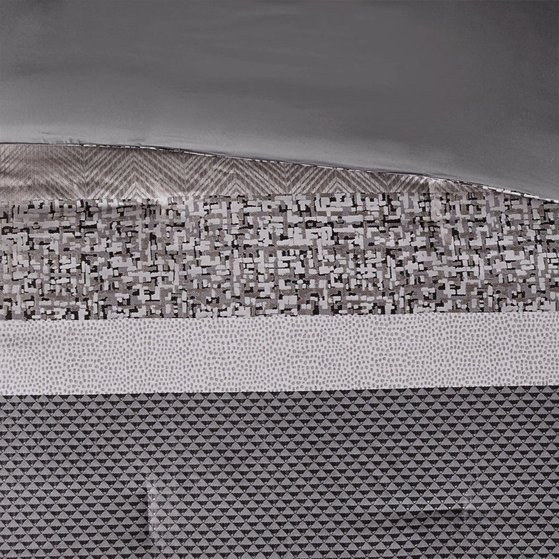 Édredon 7 pièces grand gris / taupe Rayé. Comprend un édredon, des taies décoratives, des coussins décoratifs et une jupe de lit. Literie facile à laver. Avec des coussins plissés. Comprend 2 3 1 lavable