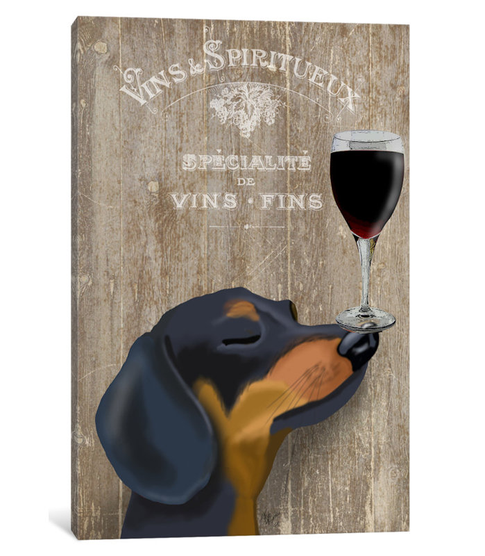 «Dog Au Vine Dachshund», impression sur toile, H 12 po x l 8 po x P 0,75 po, Toile tendue, Pas de tapis