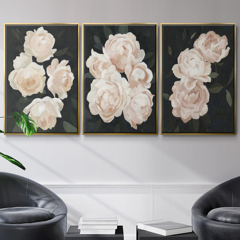 «Nighttime Flora I», ensemble de 3 toiles encadrées, Or, H 40 po x l 78 po