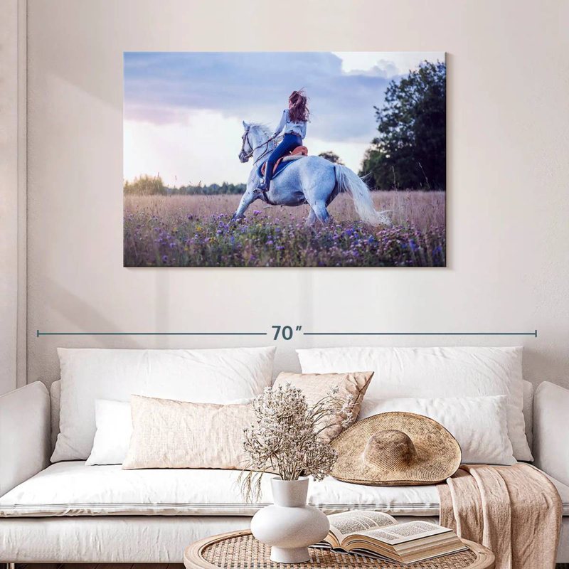 Fille Mehar à cheval, H 30 po x l 45 po