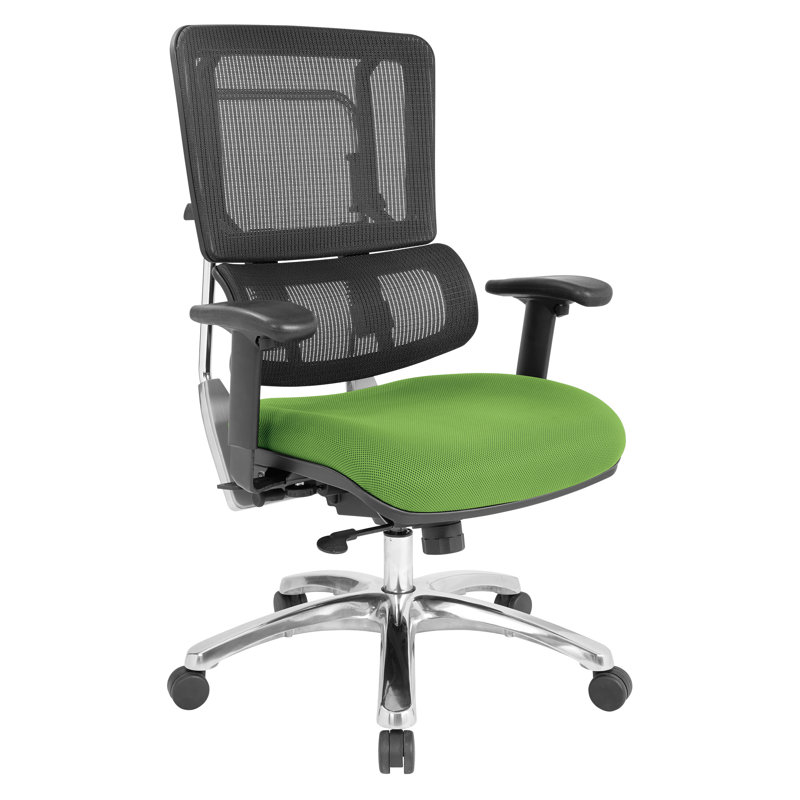 Pro-Line II Polyester Blend Task Chair, Polished Aluminum, Green Mesh Fabric/Black
