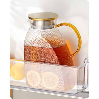 Water Pitcher, High Borosilicate Glass Jug With Stainless Steel Lid, Leakproof Fridge Door Carafe For Hot Or Cold Beverage (1.8 L/63 Oz.)