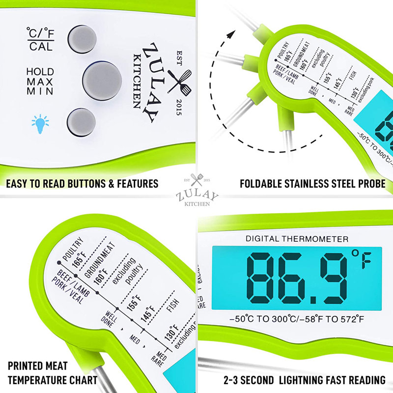 Zulay Kitchen Zulay Kitchen Instant Read Food Thermometer Waterproof Digital Meat Thermometer w/ Backlight