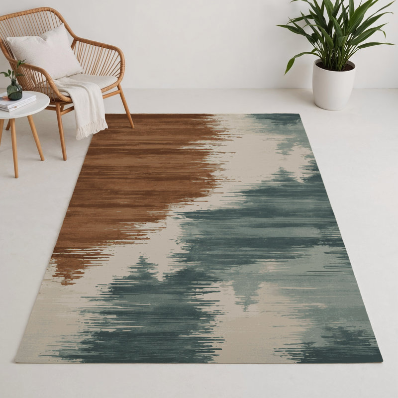 Tapis intérieur et extérieur brun Watercolor, Rectangulaire 3 pi x 5 pi