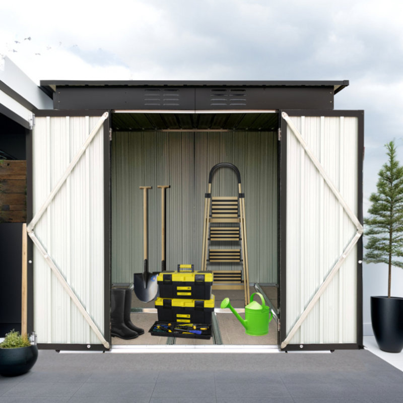 Lean-To Metal Storage Shed, White/Black, 67.9" H x 46.3" W x 79.6" D
